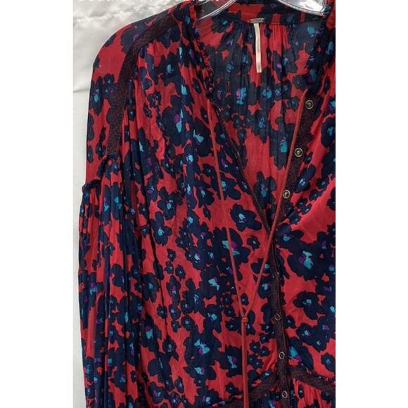 Free People Red and Blue Animal print tunic top. Small - Picture 4 of 4